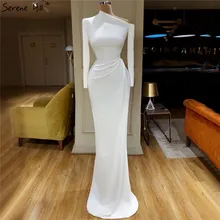 Белое сатиновое платье русалки с длинным рукавом, платья для выпускного вечера, простые элегантные длинные вечерние платья для выпускного вечера, Serene hilm BLA70298