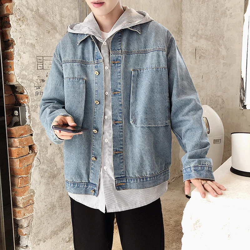

Autumn New Denim Jacket Men Fashion Washed Solid Color Casual Denim Jacket Man Streetwear Wild Loose Bomber Jacket M-5XL