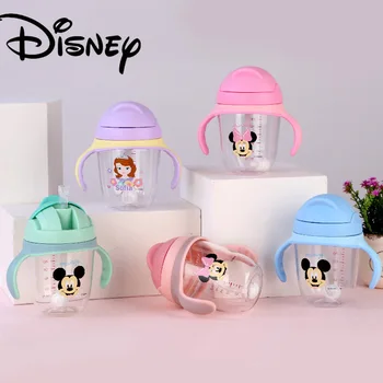 

Genuine Disney summer water cup with handle baby learn to drink water cartoon character Mickey plastic cup with straw for Kid