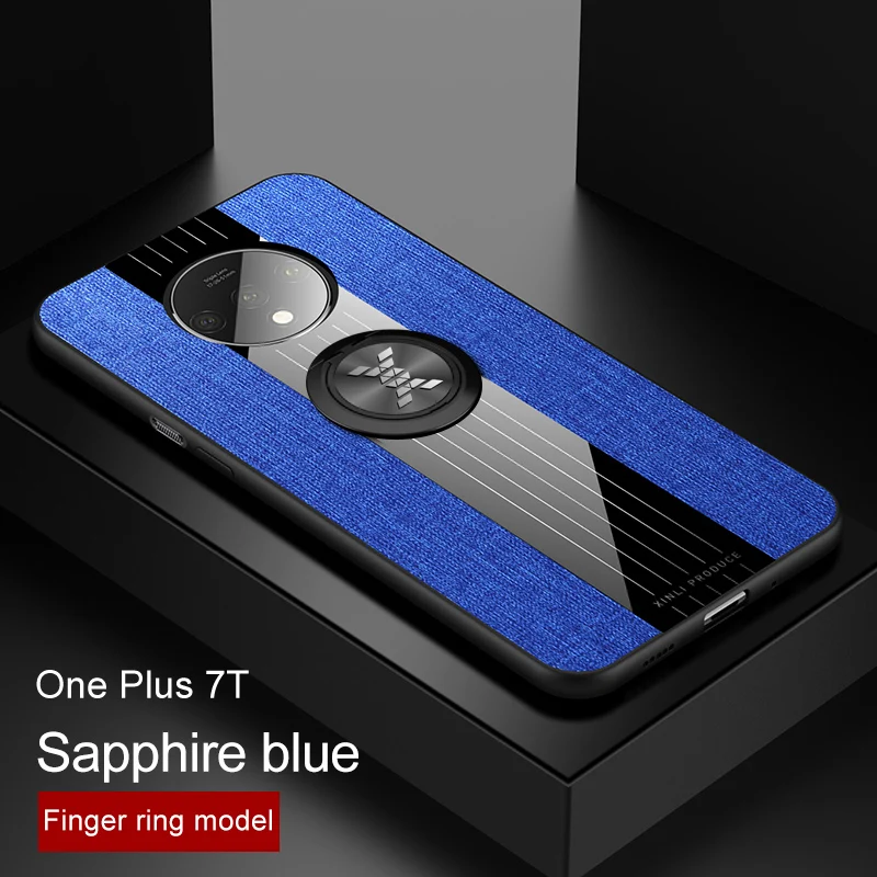 Чехол для Oneplus 7T Pro, роскошный мягкий силиконовый бампер и магнитное кольцо, держатель, задняя крышка для One plus 7T Pro, чехол для телефона s capa - Цвет: Blue with Ring