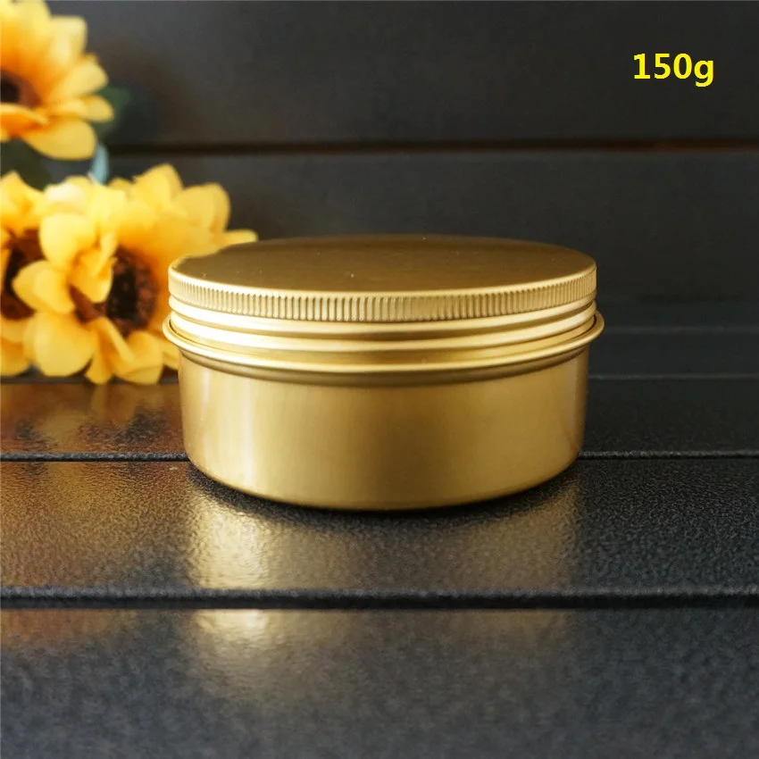 150g 150ml Gold Empty Round Refillable Aluminum Box Metal Tin Cans Cosmetic Cream Containers DIY 82*38mm Jar Tea Pot | Красота и