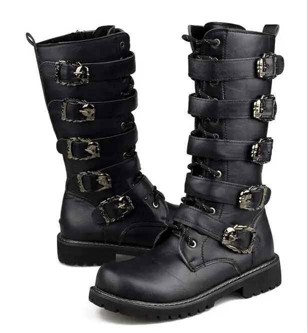 leather boots with straps