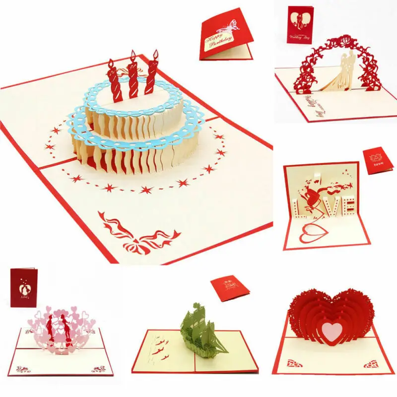

1PC 3D Pop Up Cards Love Tree Heart Valentine Lover Happy Birthday Greeting Card