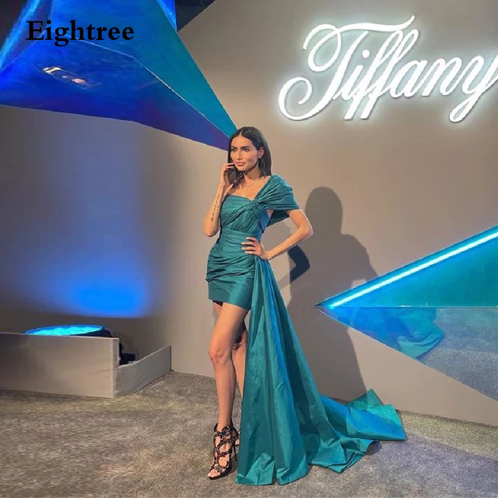 

Eightree New Blue Short Saudi Arabia Prom Dresses One Shoulder Sleeveless Night Evening Gowns Formal Party Dress Robe de mariee