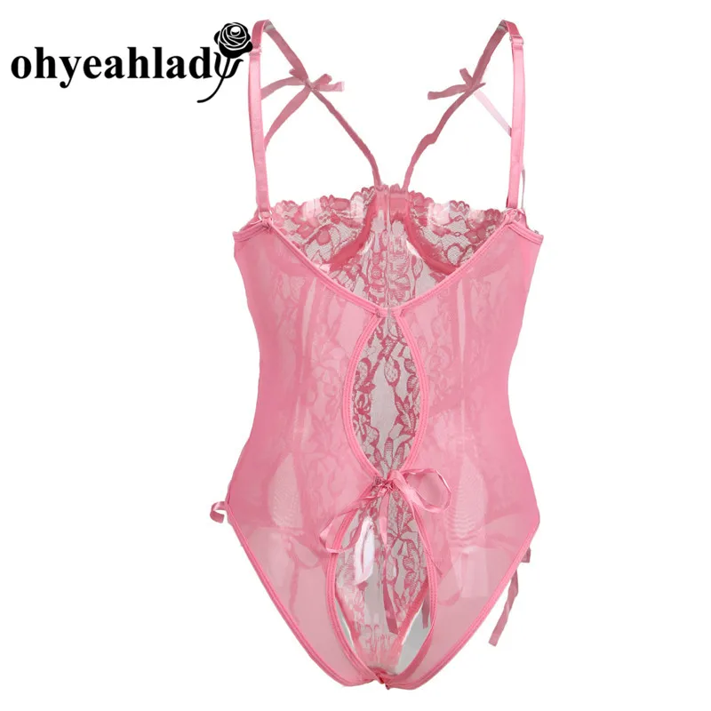 Ohyeahlady кружево Цветочный открытый БЮСТ ТЕДДИ экзотические бретельки Тедди Белье Прозрачное сексуальное розовое сексуальное женское белье RJ80422