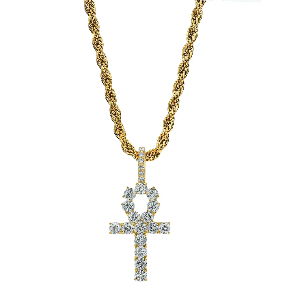 Крест-граница Европа и Америка циркониевый кулон хип-хоп ожерелье Ankh Key Cross хип-хоп подвеска цепь