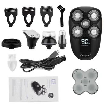 

5 in 1 Electric Shaver Waterproof Beard Trimmer Quick Charge Sideburns Nose Hair Trimmer Men Face Cleansing Brush Screen Display