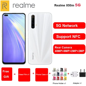 Перейти на Алиэкспресс и купить Мобильный телефон Realme X50m, мобильный телефон с экраном 6,57 дюйма, 6 ГБ/8 ГБ ОЗУ, 128 Гб ПЗУ, Snapdragon 76, 5G, 120 Гц, Andorid 10, NFC, две SIM-карты