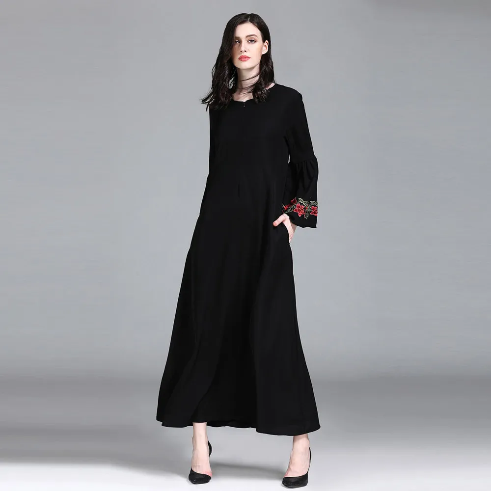 KANCOOLD 2019 горячая Распродажа женское платье новые модные мусульманские, исламские женщины чистый цвет Вышивка размера плюс Ближний Восток