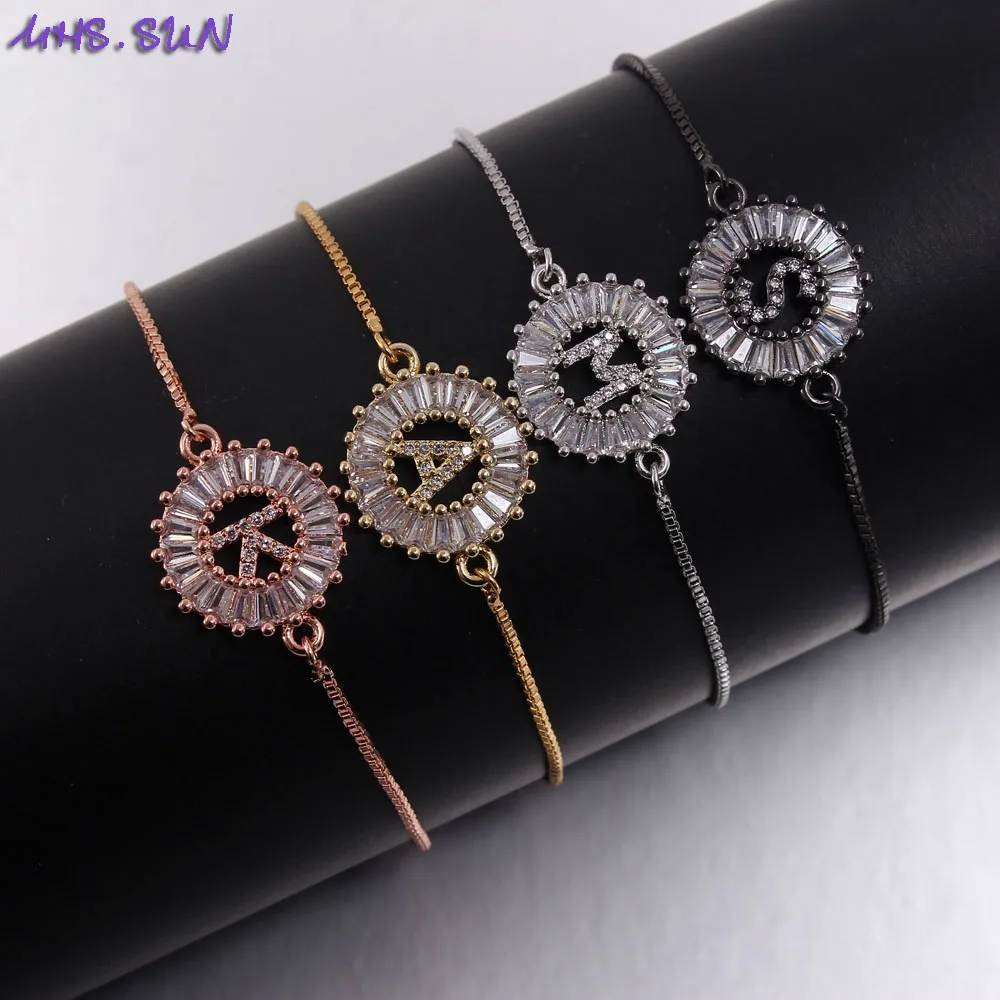 

MHS.SUN New Charming A-Z Alphabet Chain Bracelets For Women Letters Jewelry Fashion Cubic AAA Zircon 26 Letter Bracelet