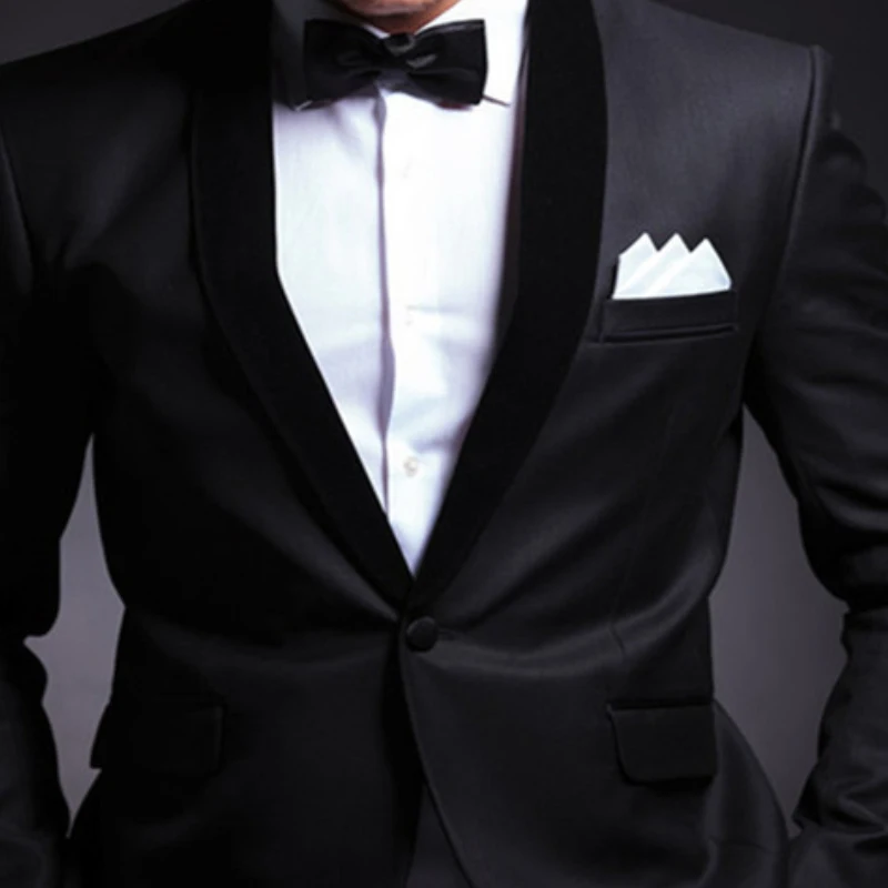 Черный Slim Fit Мужские Костюмы для Свадебного Смокинга Жениха 2 Шт. Набор Шаль