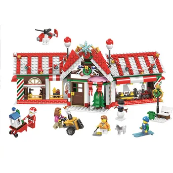 

2020New Christmas Village Set Train Airship Red house Compatible Legoinglys Model Blocks Bricks Toy For Children New Year's Gift