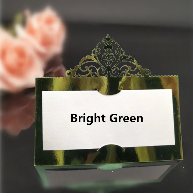 100 шт лазерная резка Место карточка сопровождения имя место сиденье карты свадебные принадлежности настольные карты для вечерние украшения стола 6zSH873 - Цвет: bright green