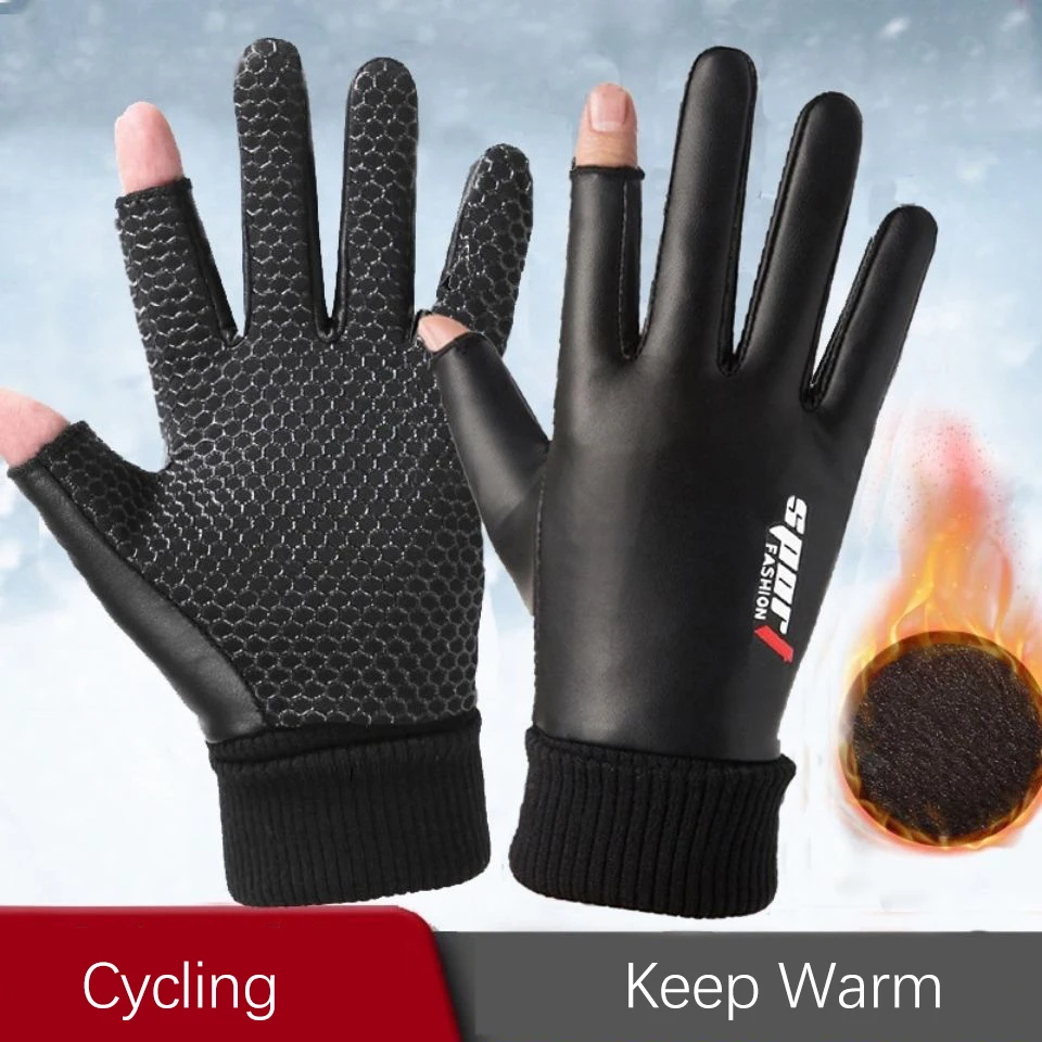 Men's Gloves Autumn Cycling Winter Two-Finger Velvet Warm Non-Slip Male Waterproof Sports Touchscreen Hiking Fishing Gloves autumn winter unisex suede split finger gloves long cuff windproof and warm outdoor sports cycling non slip full finger gloves