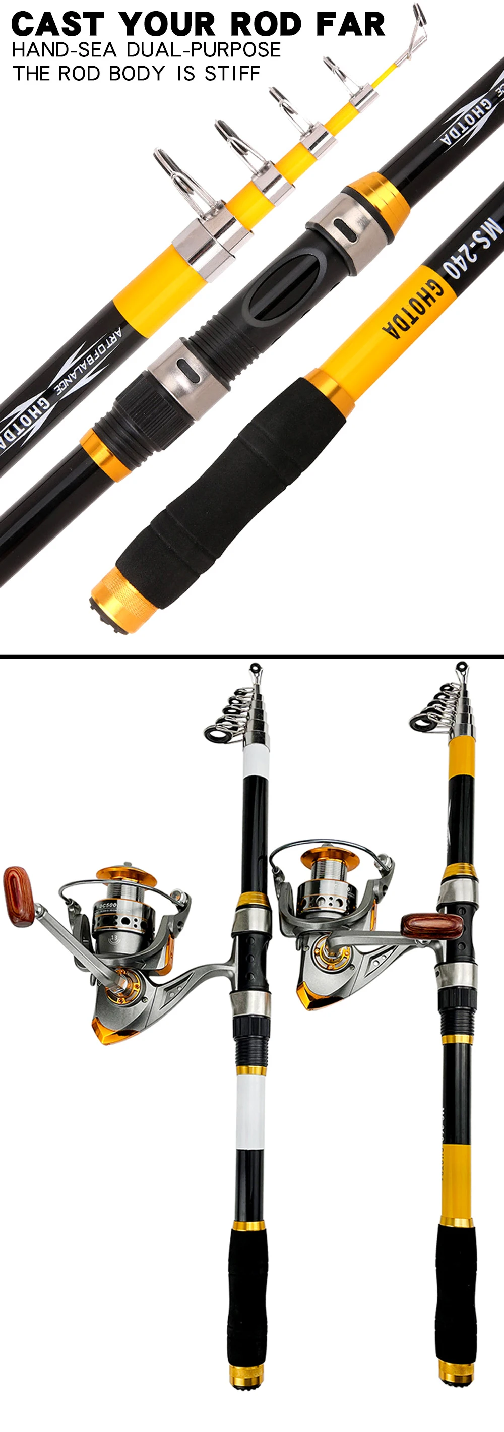 Telescopic Fishing Rod Reel Combo  Carp Fishing Rods Reel Combos - 2.1-3.6m  Carbon - Aliexpress