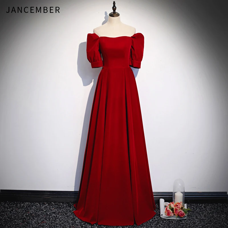 

JANCEMBER 2020 formal dresses evening gown off shoulder half sleeve zipper back party long dress vestido longo de festa