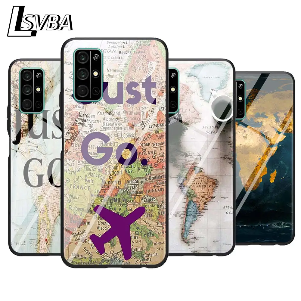 

For Huawei Honor 9A 9C 9S 9X Lite Phone Case World Map Just Go Travel for Honor 30 Pro Plus 20S 8A 8C 8S 87 7C 7S Silicone Cover