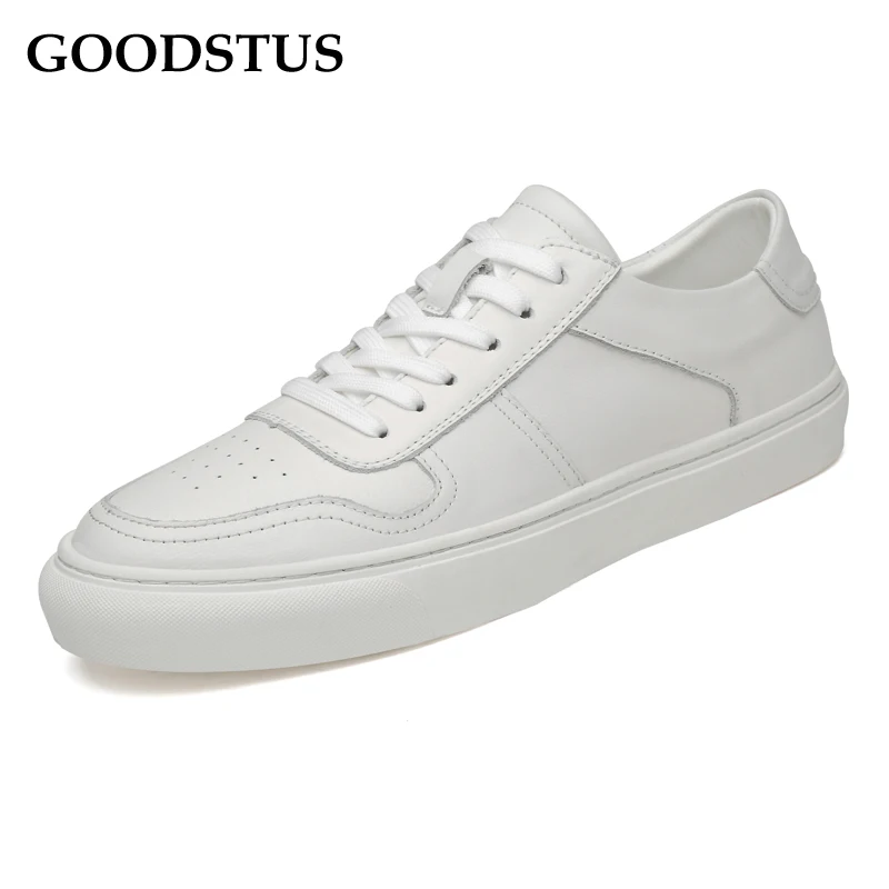

GOODSTUS Men Genuine Leather Casual Shoes Breathable Soft Platform Comfortable Solid Simple Style High Top Fashion Male Sneaker