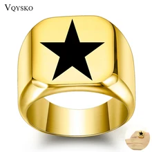 

Fashion Chic Star Stamp Rings for Men Gold Color Stainless Steel Signet Square Top Design Minimalist Rock Punk Jewelry Wholesale