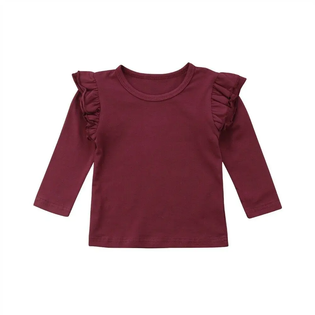 Kids Baby Girls Long Sleeve Blouse Tops Solid Casual Ruffle Blouse Shirt Tee Spring Autumn Toddler Clothes 6M-5T