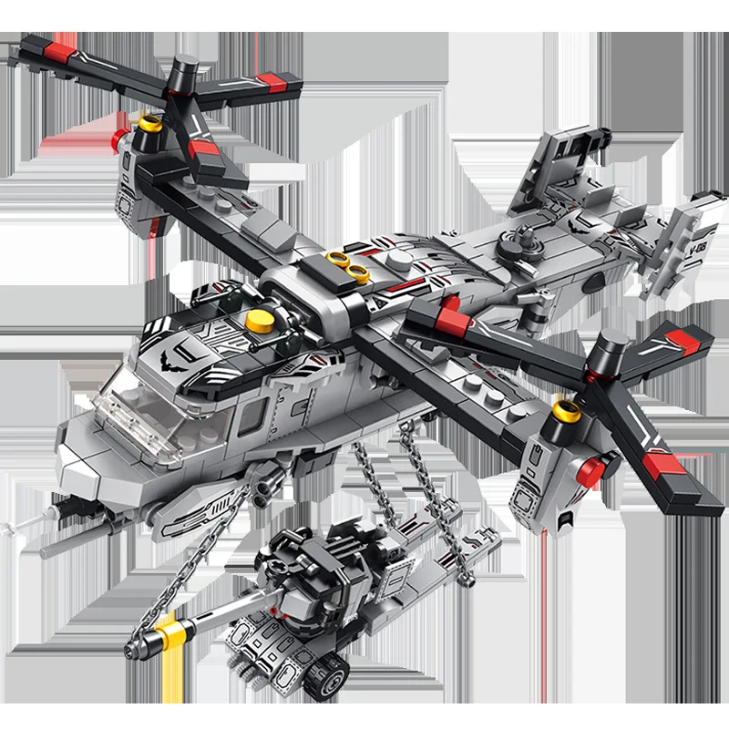 

Pan luo si 633022 Military 8-in-1 Osprey Transportation Airplane Inserted Building Blocks Children Educational Force Assembled T