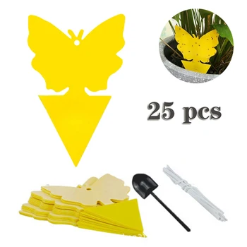 

25pcs Double Sided Glue Insect Sticky Board Pest Repellent Board Bug Fly Gnat Trap Hooks Digging Tool For Plant Pot