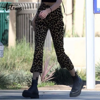 

Artsnie Autumn 2018 Streetwear Leopard Velvet Flare Pants Women High Waist Casual Girls Winter Wide Leg Pants Femme Trousers