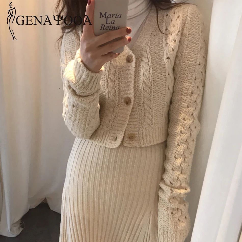 Genayoa, винтажный Женский трикотажный свитер, Candigan, длинный рукав, уличная одежда, женская верхняя одежда, джемпер, пальто, повседневный короткий женский свитер