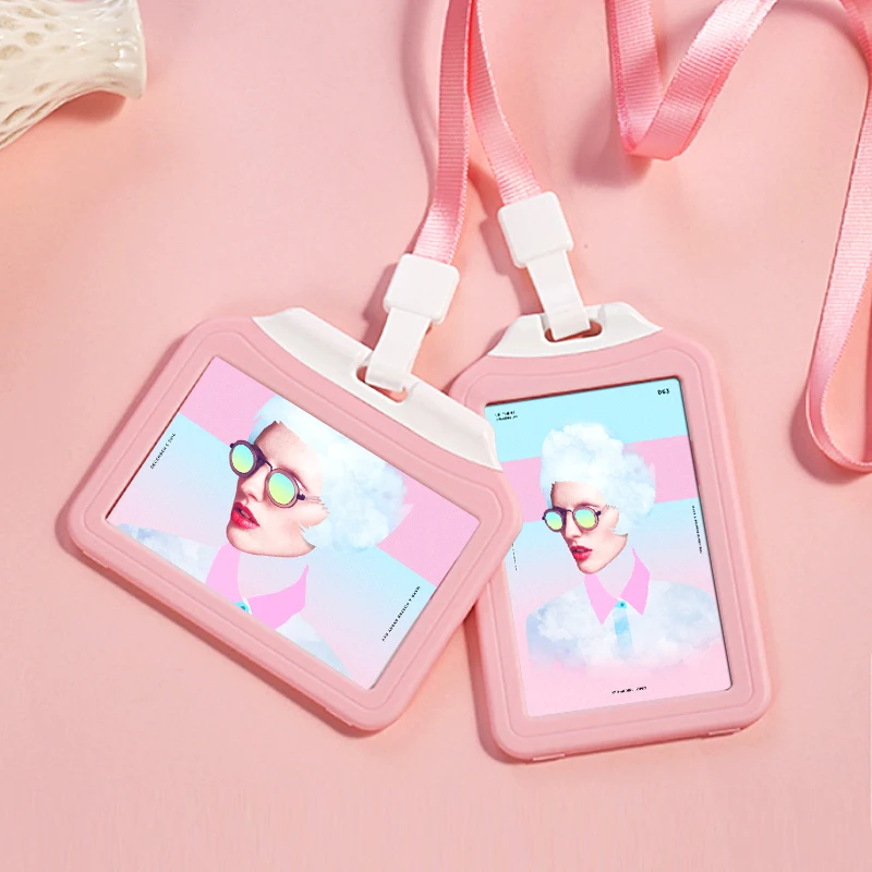 Portatarjetas de identificación con cordón, Caja impermeable de plástico de colores caramelo, placa con nombre para estudiantes, escuela y suministro de oficina (tamaño estándar)