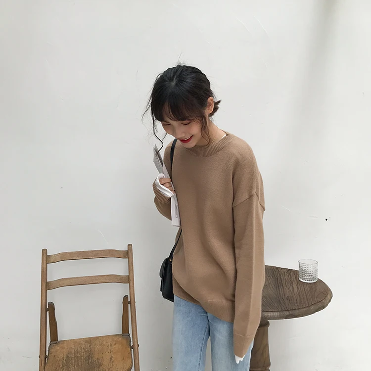 Basic Knit O-Neck Jumpers Women Sweater Casual Loose Winter Long Sleeve Sweater Women Pullovers Streetwear 2 orders