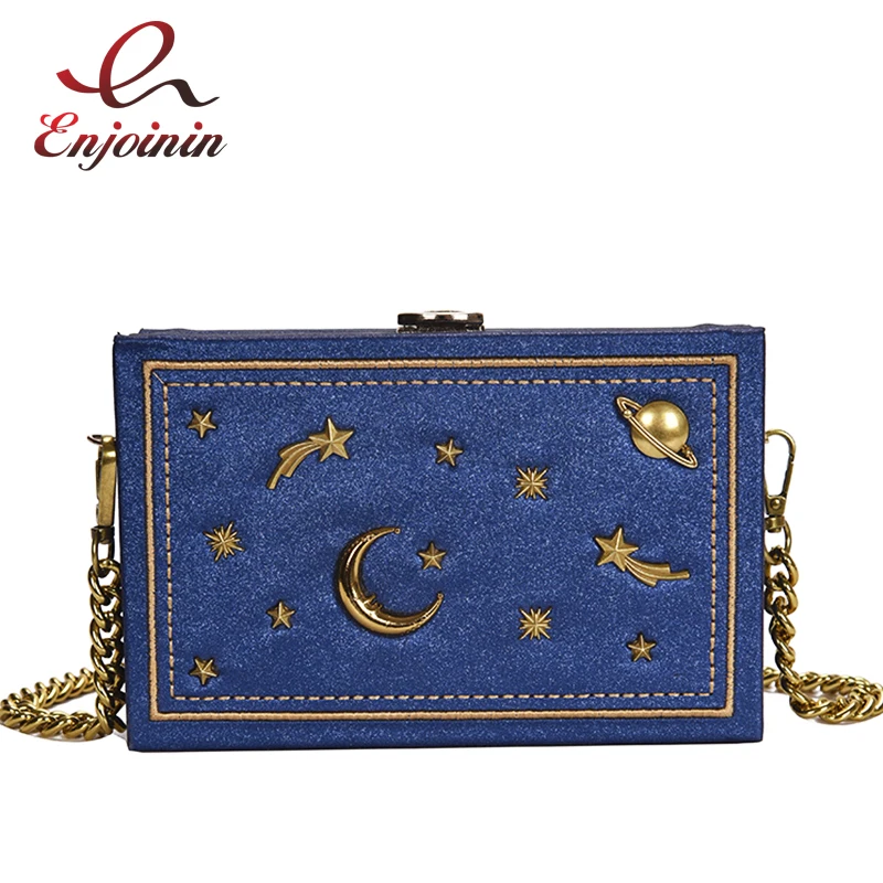 

4 Color Star Pattern Box Design Female Party Clutch Bag Fashion Shoulder Bag Gold Chain Handbag Women Pu Leather Crossbody Bag