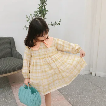 

2020 Korea style baby girls plaid dress fashion spring kids girls dresses 3-8years