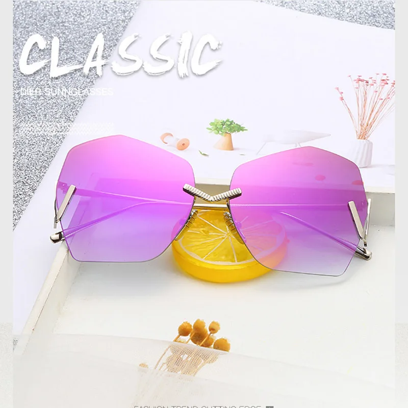 Модные Ретро солнцезащитные очки "кошачий глаз", женские шестигранные солнцезащитные очки, металлическая оправа, солнцезащитные очки без оправы, женские зеркальные солнцезащитные очки, UV400