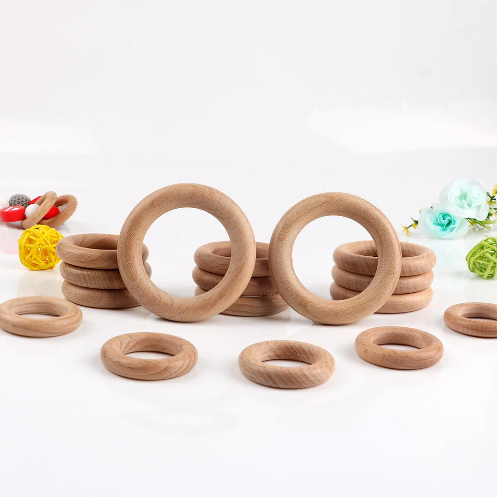 thumbnail image 2 of Baby Teething With Wooden Ring Beech Baby Teething Ring 5 PCS Wooden... 2 of 12