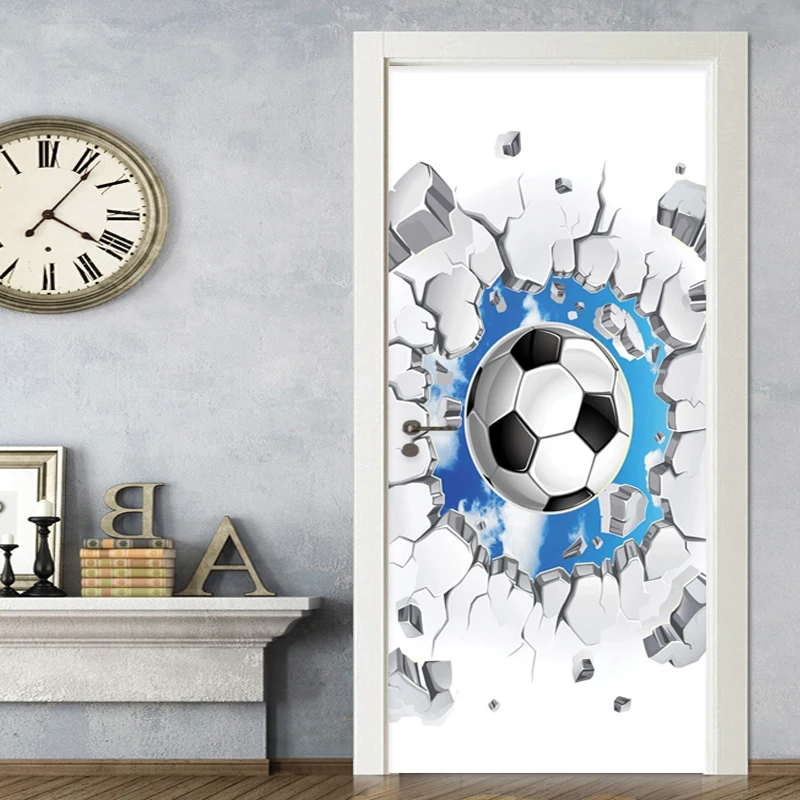 ПВХ самоклеющиеся водонепроницаемые двери стикер 3D футбол голубое небо Настенные обои детская спальня домашний Декор стикер с изображением