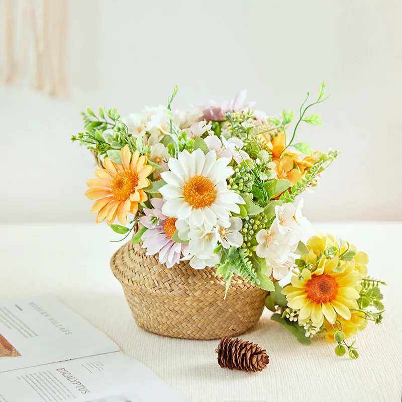 1 Bundle Artificial Silk Flower Sunflower Branches Daisy Home Garden