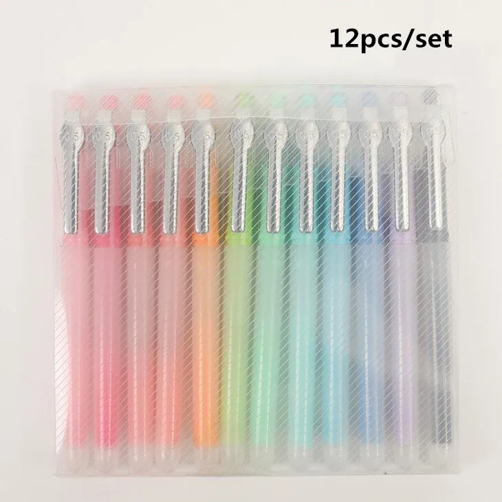 12PCS 12 шт/партия 0,5 мм Kawaii Macaroon цвета гелевая ручка набор шариковых ручек кисть для граффити ручка для школы офиса канцелярские принадлежности - Цвет: 12PCS