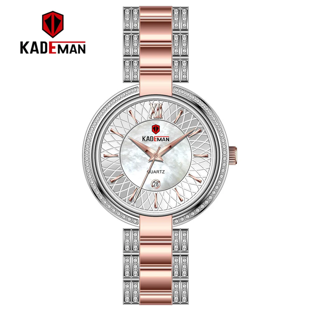 rose white KADEMAN Women's Luxury Fashion Watches Waterproof Quartz Watch Top Brand For Lady Female Dress Gold Wristwatch Relogio Feminino - Цвет: rose white