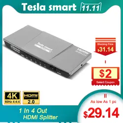 HDMI сплиттер 4К @ 60 Гц 1x4 HDMI сплиттер HDCP 2,2 Тесла смарт с HDR10 4 Ultra HD дисплеи HDMI2.0 HDTV DVD PS3 Xbox