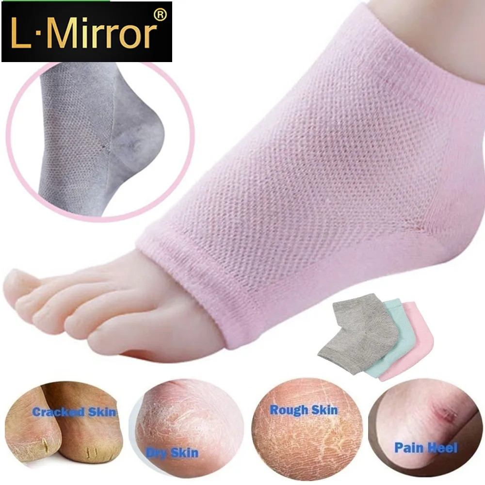 

L.Mirror 1Pair Moisture Socks Day Night Open-toed Breathable Silicone Gel Heel Sleeves for Moisturize Dry Hard Cracked Skin Foot