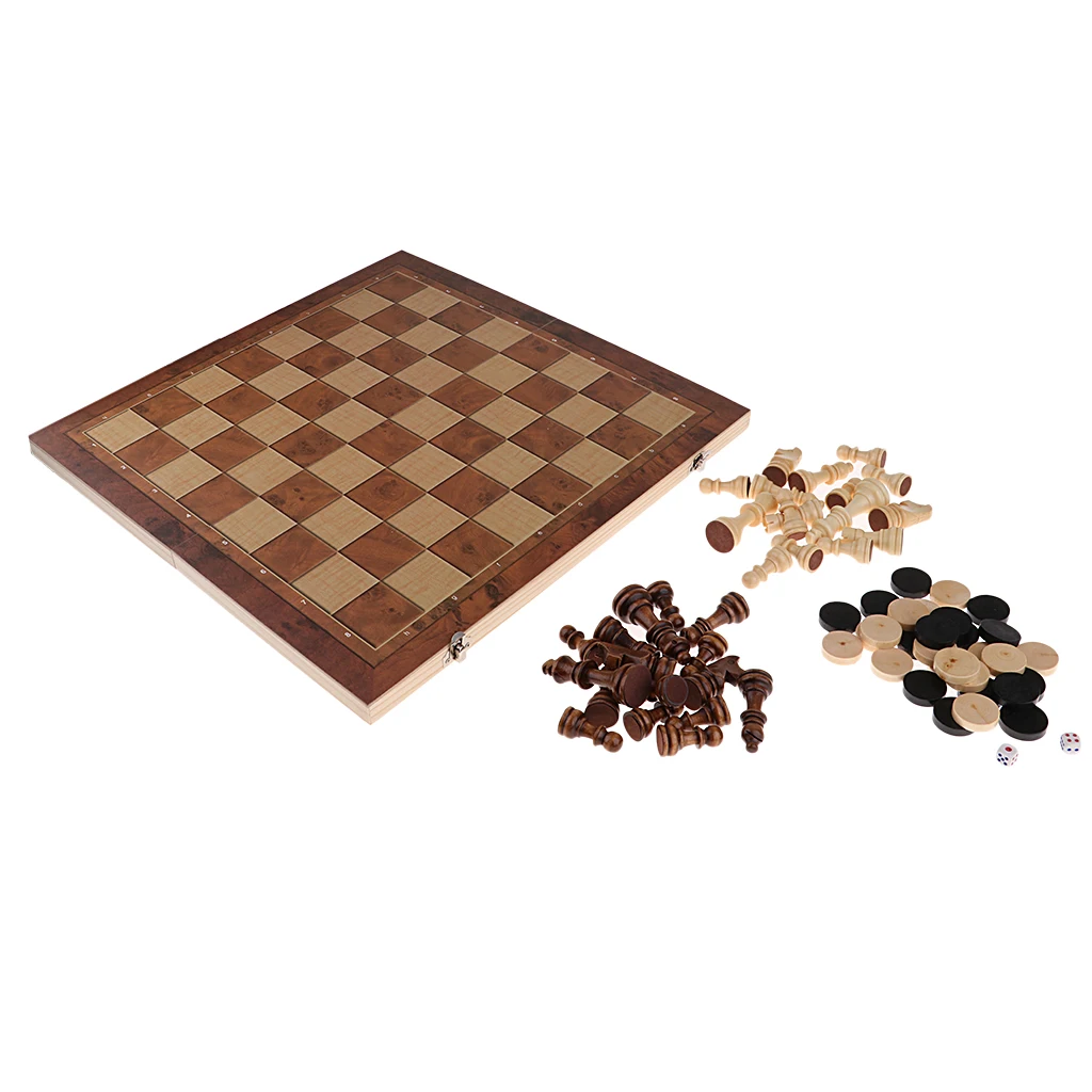 Chess & Checkers & Backgammon 3 in 1 Chess Toy Wooden Chess Tournament Chess Checkers Set Gift 44 x 44cm