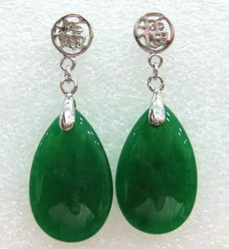 

charm lady's green natural jade tear drop bless happiness earrings