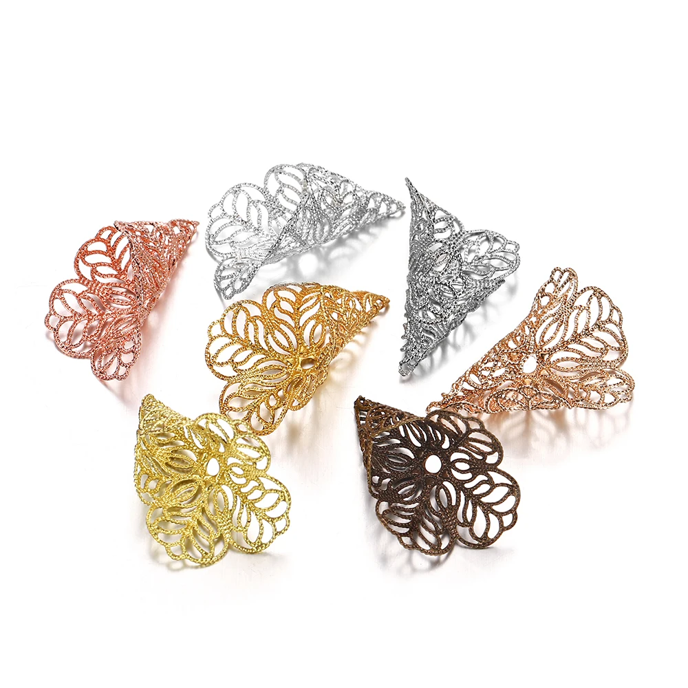

20pcs/lot Copper Charms Bead Caps Filigree Bead Cap Hollow Out Flower End Caps Connector For DIY Jewelry Making Supplies