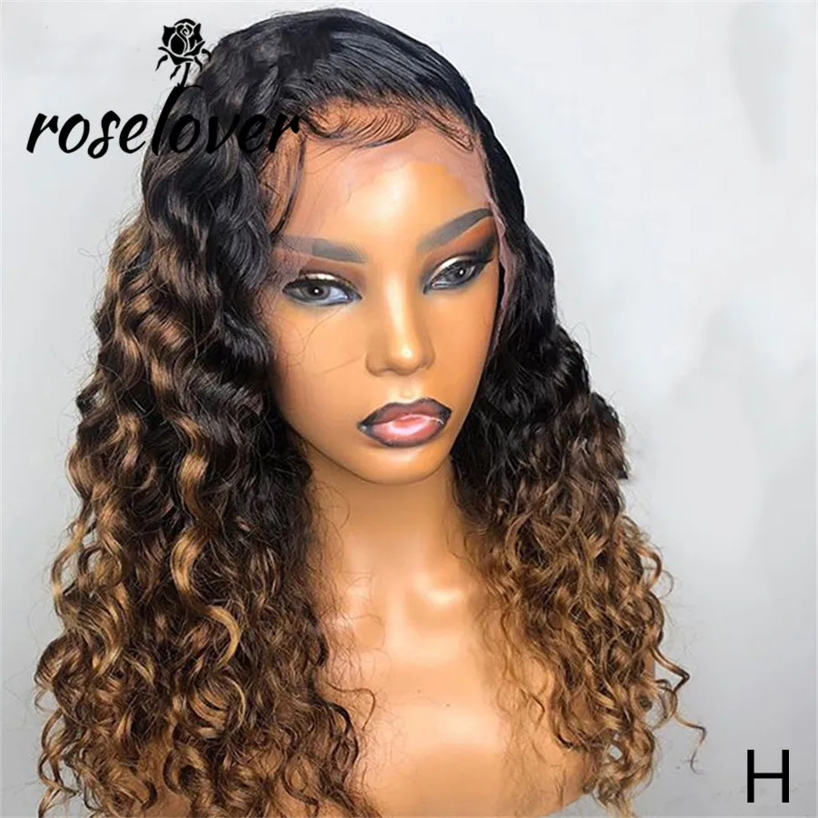 

Roselover 360 Lace Frontal Wig 1B/27 Ombre Curly Human Hair Wig Remy Brazilian Human Hair Pre Plucked Hairline Bleached Knonts