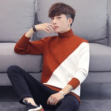 

2019 Winter High Neck Thick Warm Sweater Men Turtleneck Brand Patchwork Mens Sweaters Slim Fit Pullover Men Knitwear Male