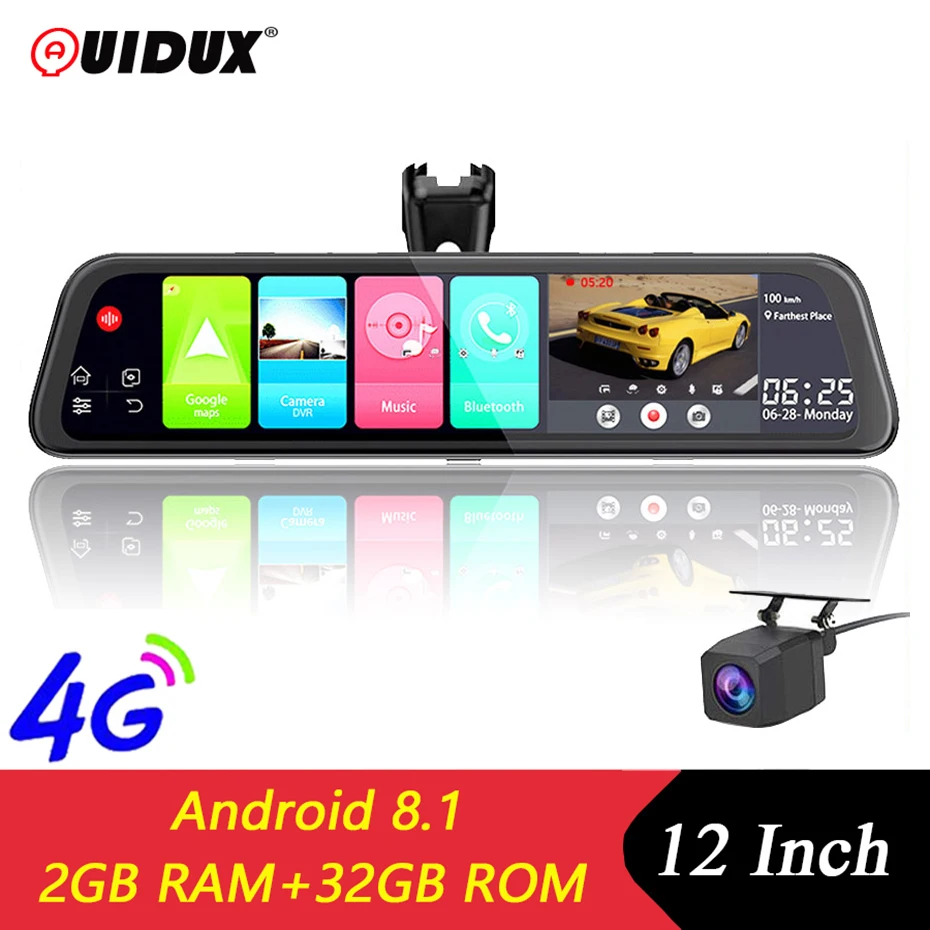 QUIDUX 4G 12 &quotсенсорный экран зеркало автомобиля видео Android 8 1 Dash Cam GPS навигатор ADAS FHD