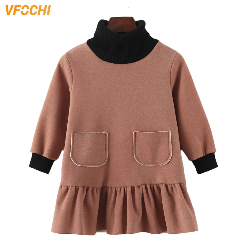 VFOCHI/ новое шерстяное платье для девочек зимнее плотное детское Повседневное платье с высоким воротом и длинными рукавами теплая детская одежда платья для маленьких девочек