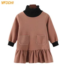 VFOCHI/ новое шерстяное платье для девочек зимнее плотное детское Повседневное платье с высоким воротом и длинными рукавами теплая детская одежда платья для маленьких девочек