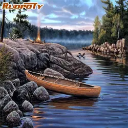 RUOPOTY – peinture par numéros de paysage de bateau, bricolage d'images artistiques murales de chambre pour adultes, décoration de maison 