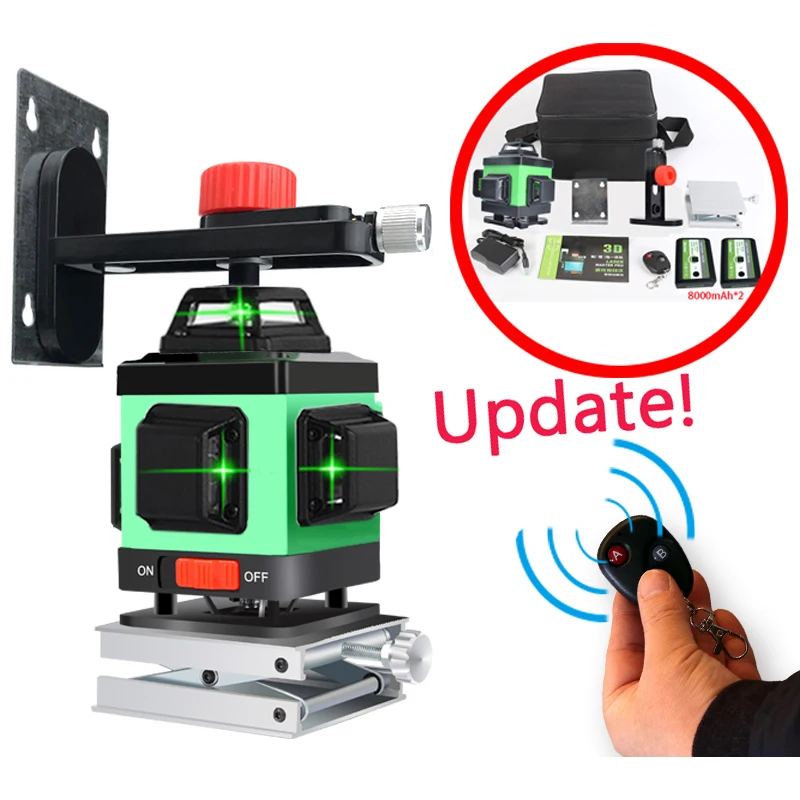 

16Lines 3D/4D Green Laser Level 8000mAh *2 Lithium Battery Self-Leveling Horizontal&Vertical Cross Lines Can Use Receiver